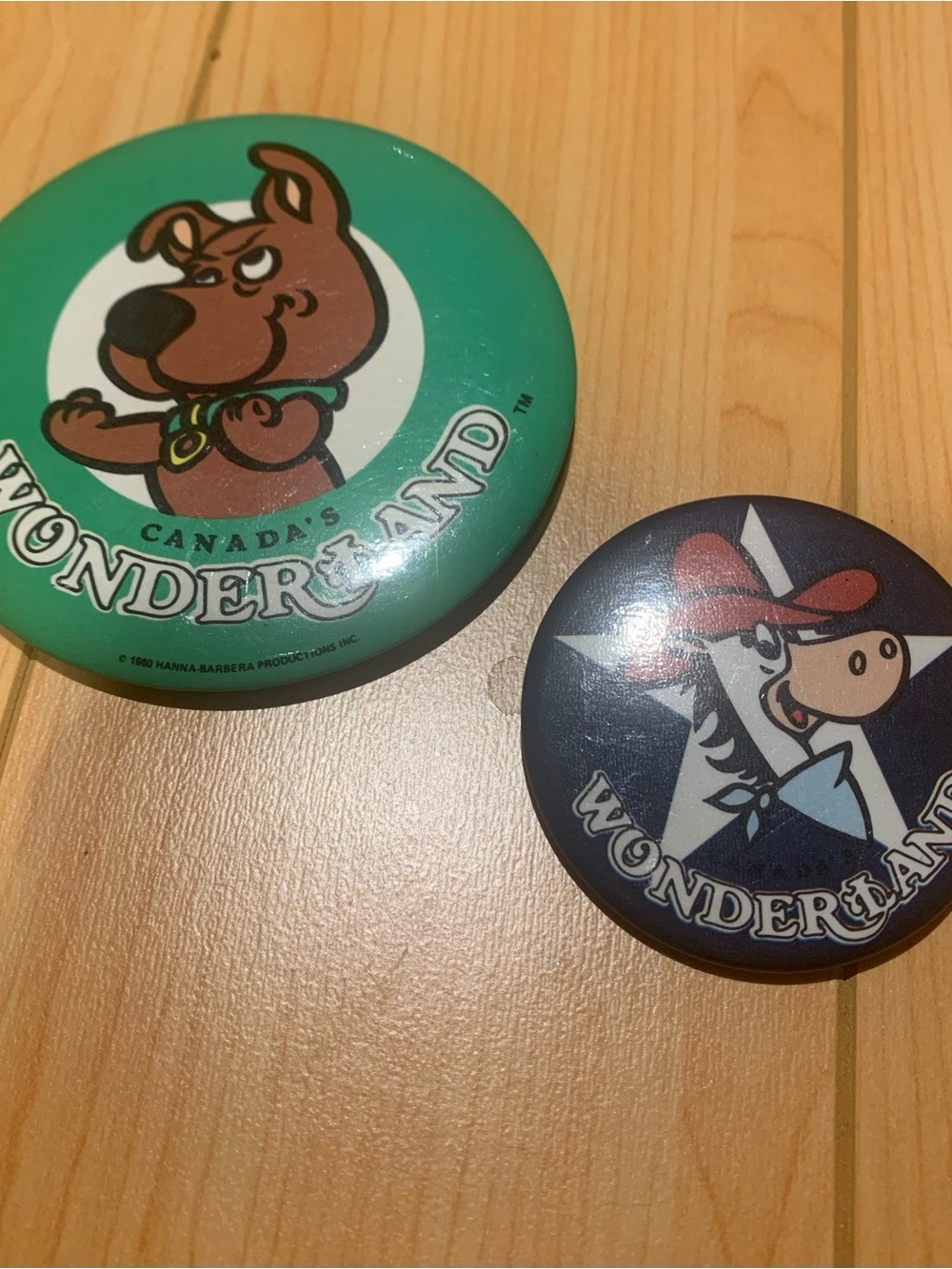 Vintage Wonderland Cartoon Pinback Buttons - Green & Navy